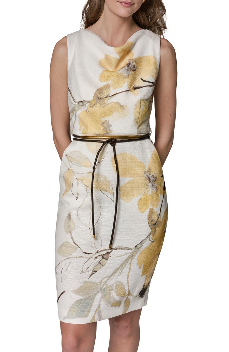 Donna Karan New York Floral Cowl Neck Sheath Dress, Alternate, color, Limoncello Multi