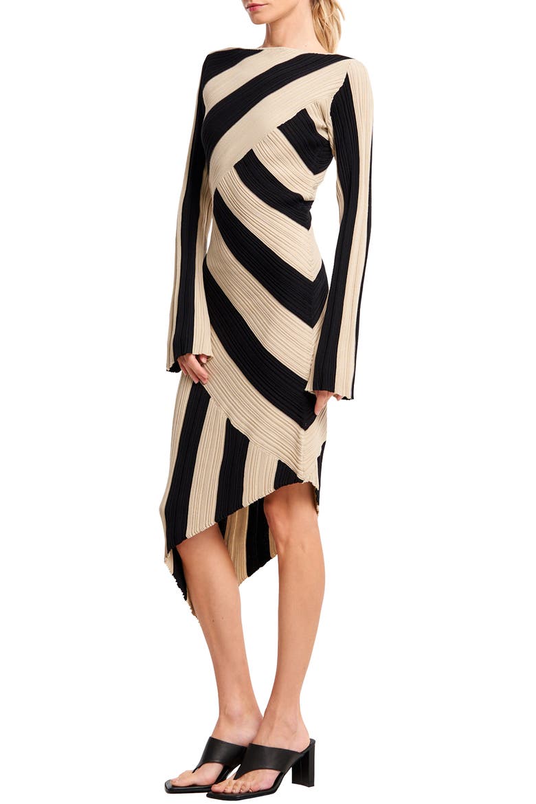 Osha Directional Stripe Long Sleeve Asymmetric Knit Dress, Alternate, color, CREAM MULTI