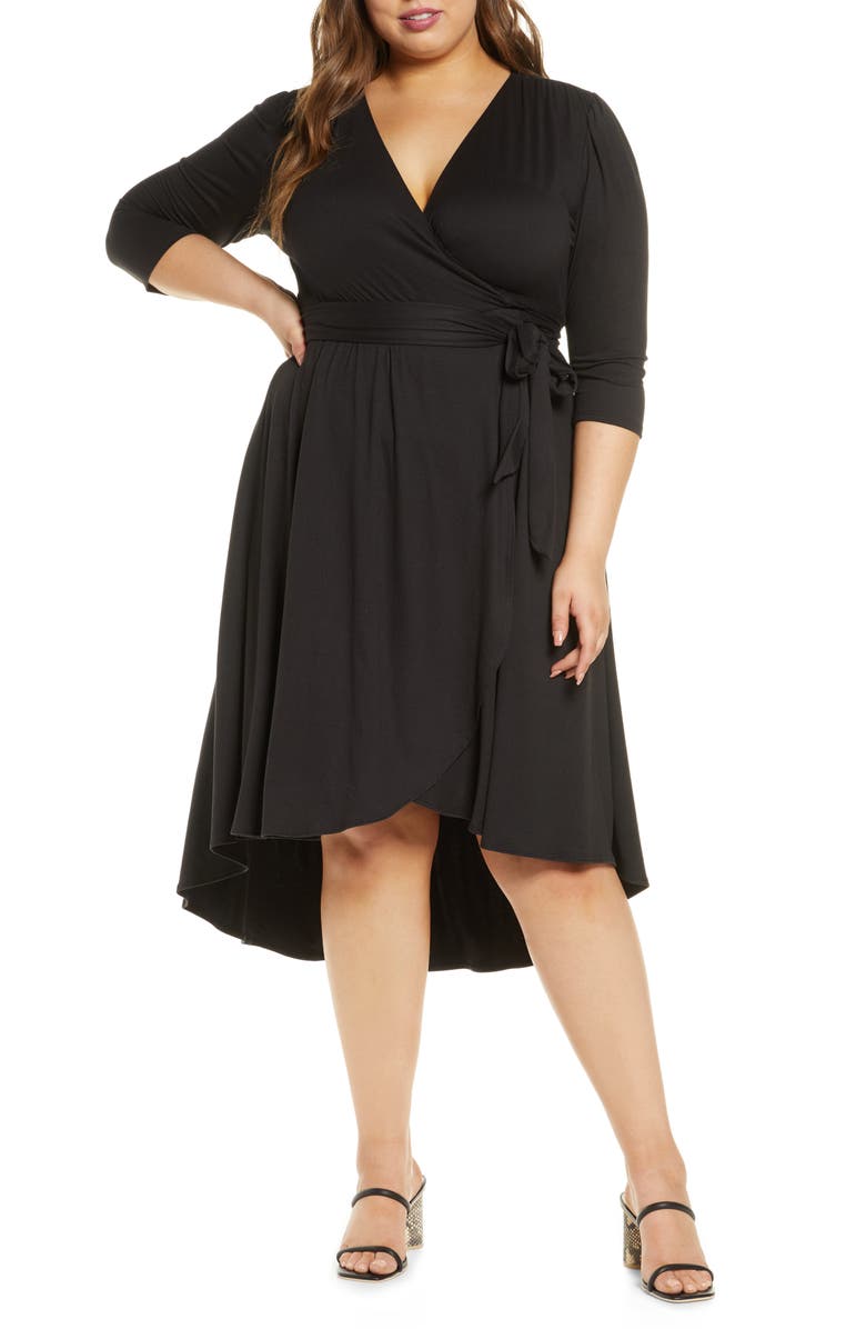 Kiyonna Winona High/Low Wrap Dress, Main, color, Black Noir
