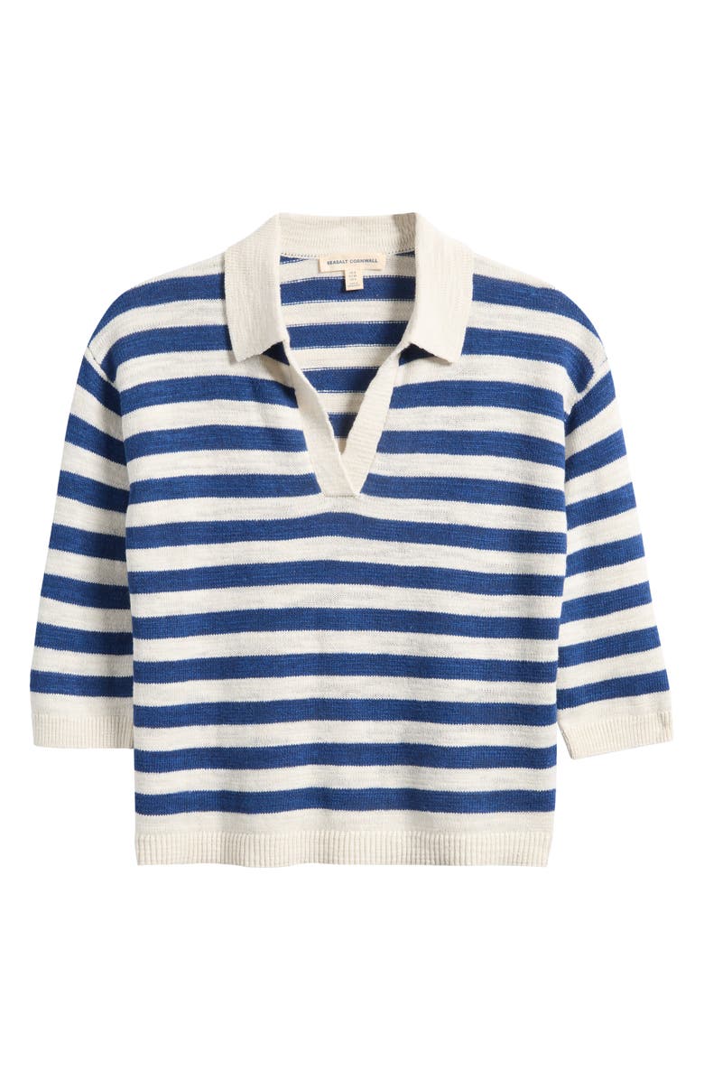 Seasalt Cornwall Gwynver Stripe Johnny Collar Sweater, Main, color, Knit Cornish Dark Voyage Chalk