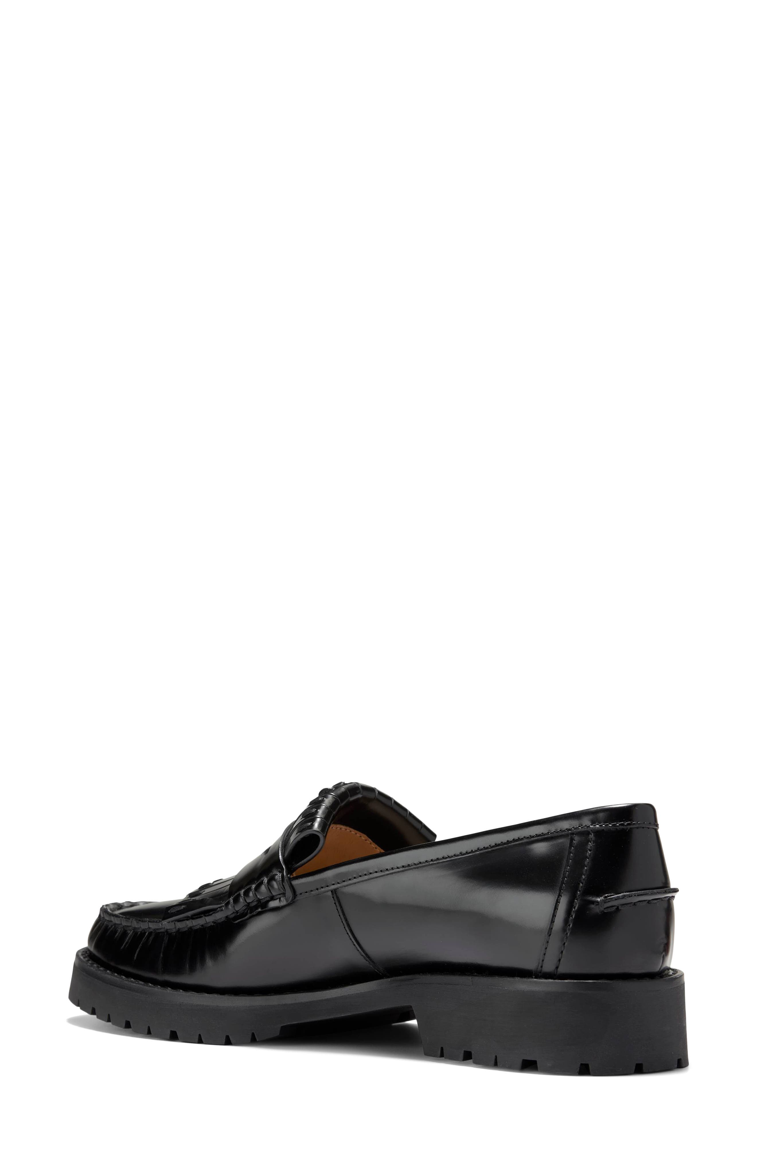 Cole Haan Treena Lug Sole Kiltie Loafer, Alternate, color, Black Box Leather