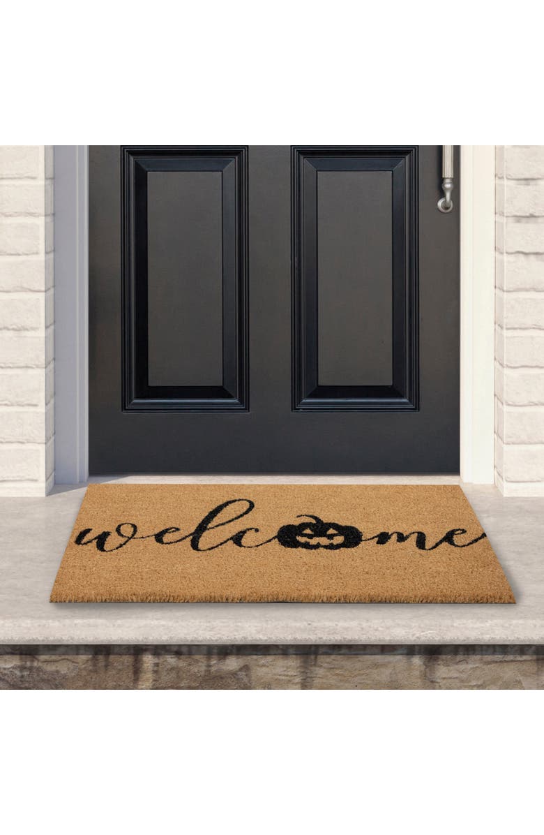 Northlight Natural Coir Pumpkin "Welcome" Halloween Doormat - 18" x 30", Alternate, color, Brown
