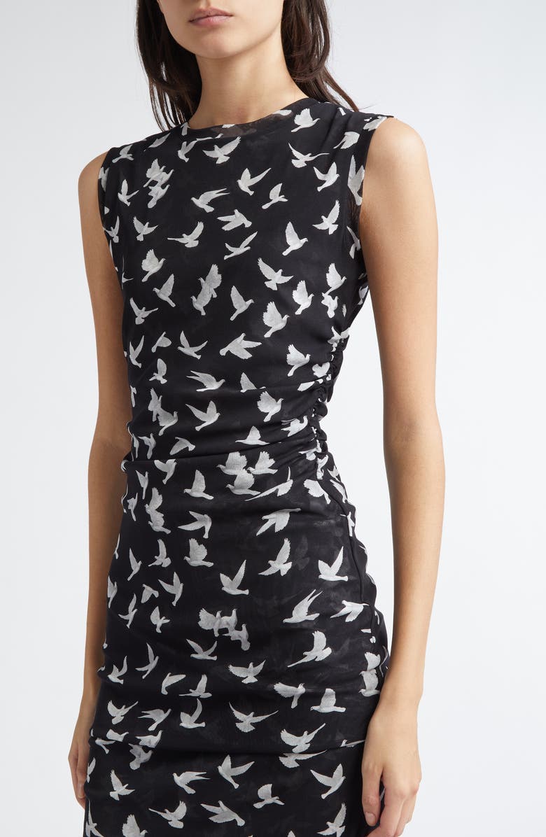 Stella McCartney Flying Bird Haze Gathered Mesh Top, Alternate, color, Black