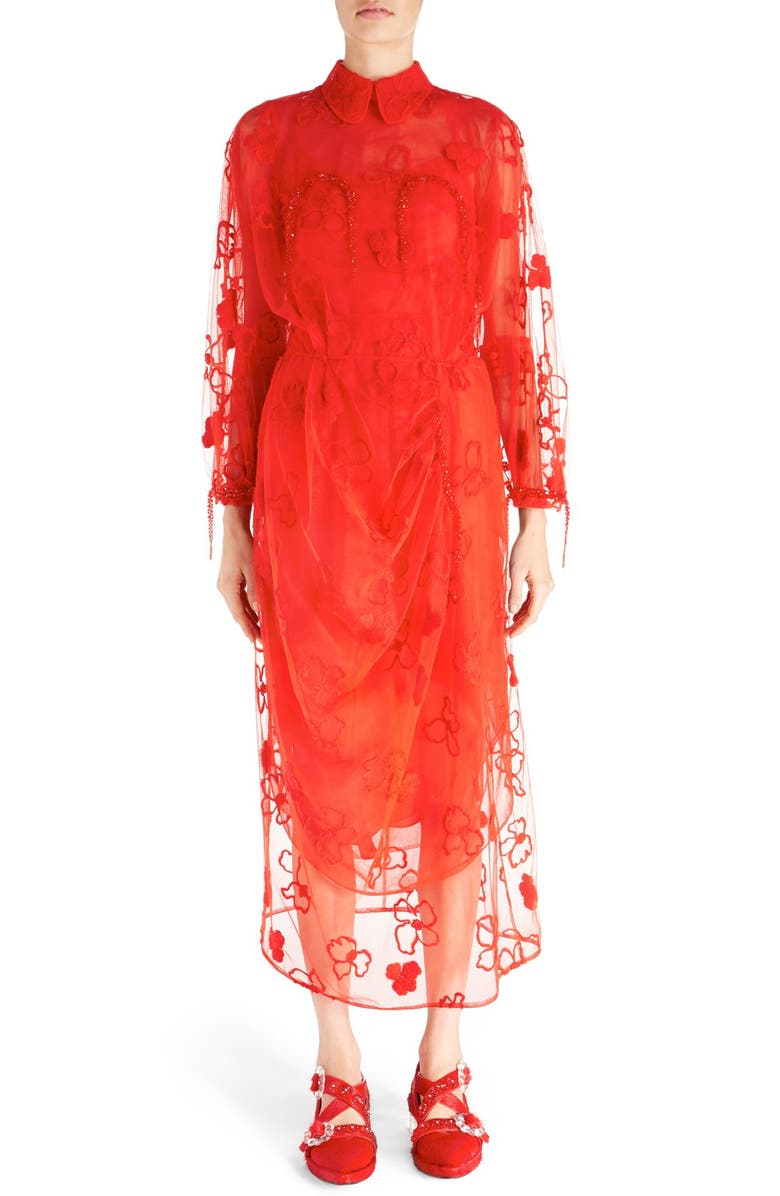Simone Rocha 'Spooky' Floral Embroidered Dress, Main, color, 