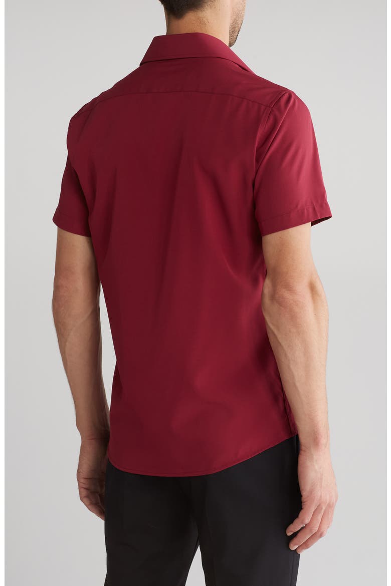 Slim Fit Performance Stretch Short Sleeve Button-Up Shirt, Alternate, color, BURGUNDY