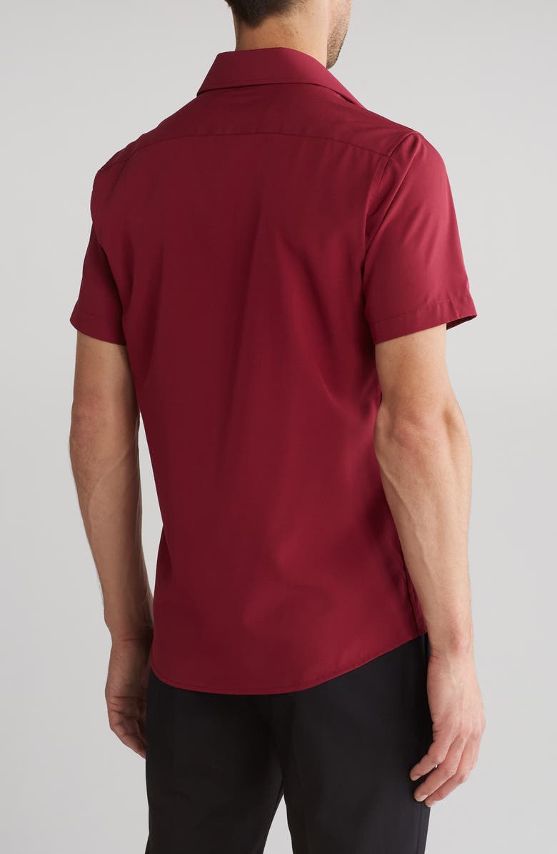 TOM BAINE Slim Fit Performance Stretch Short Sleeve Button-Up Shirt, Alternate, color, Burgundy