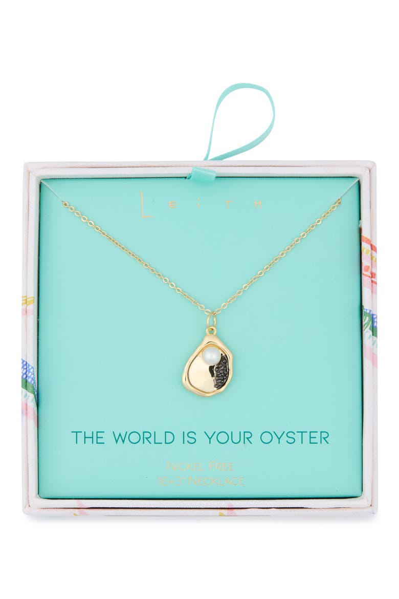 Oyster Shell Faux Pearl Pendant Necklace, Main, color, GREY- WHITE- GOLD