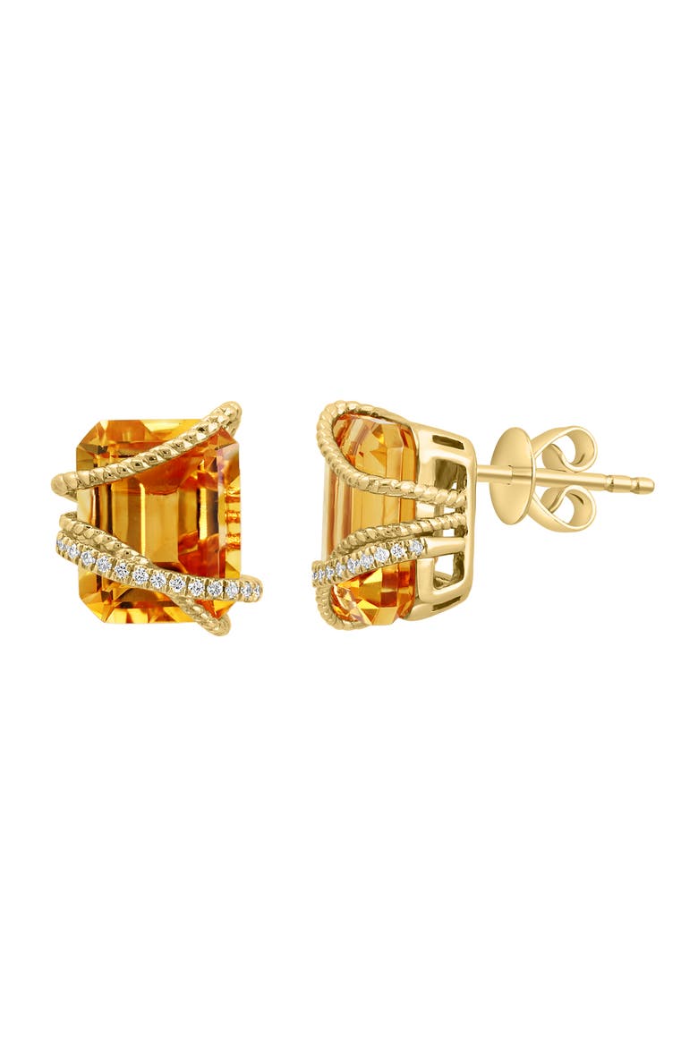 14K Yellow Gold Emerald Cut Citrine Wrap Diamond  Earrings, Alternate, color, 14K Gold