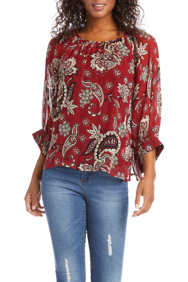 Blouson Sleeve Paisley Peasant Top, Main, color, PRINT