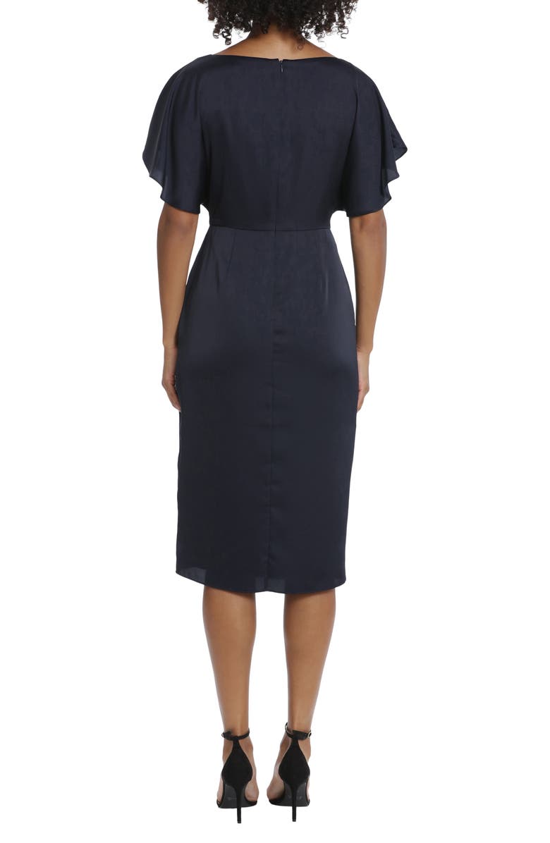 Maggy London Flutter Sleeve Charmeuse Midi Dress, Alternate, color, Twilight Navy