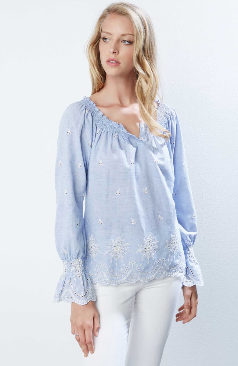 Karen Kane Bell Sleeve Embroidered Cotton Peasant Blouse, Alternate, color,