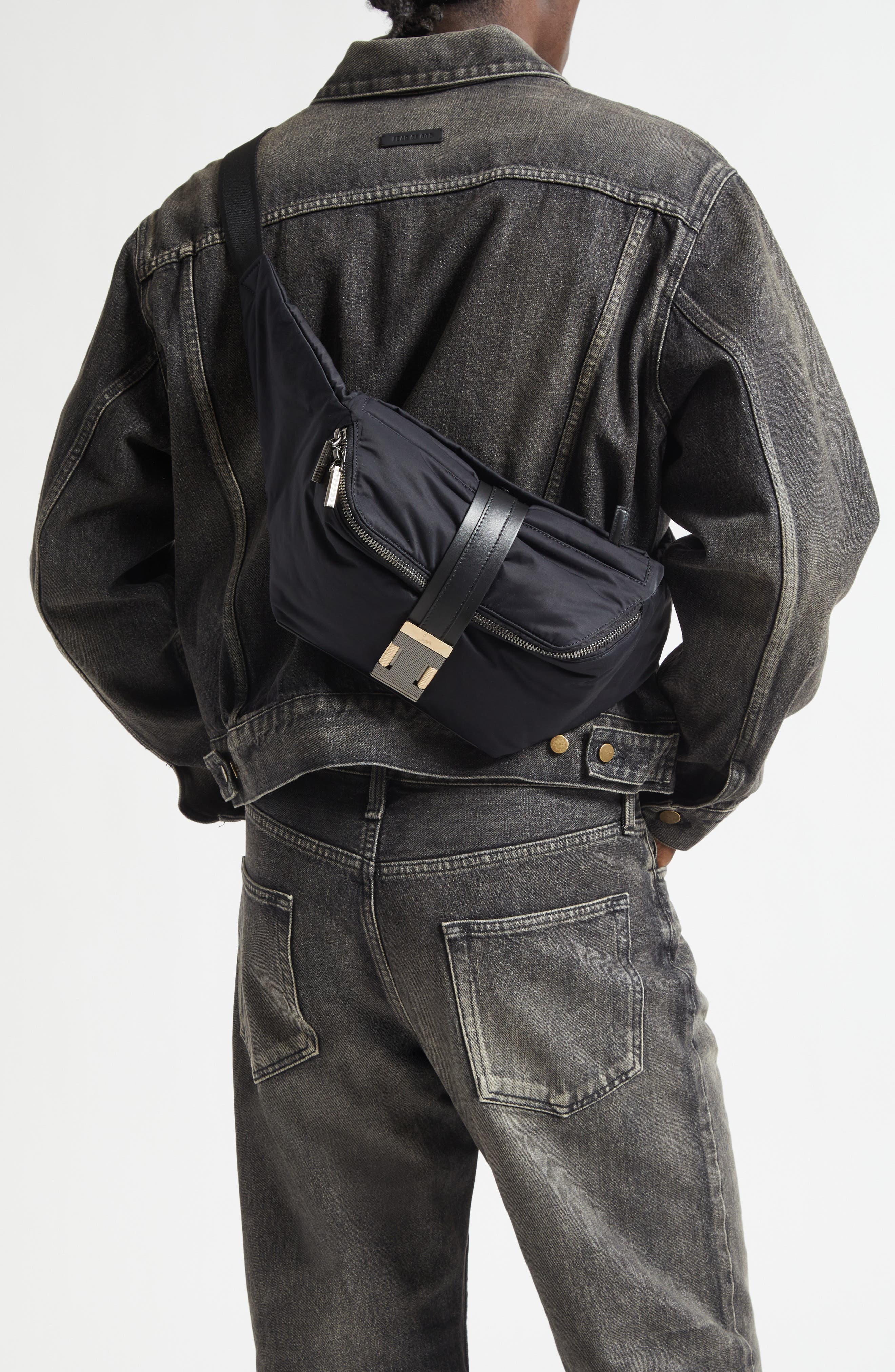 Christian Louboutin Nox Nylon Belt Bag, Alternate, color, Black