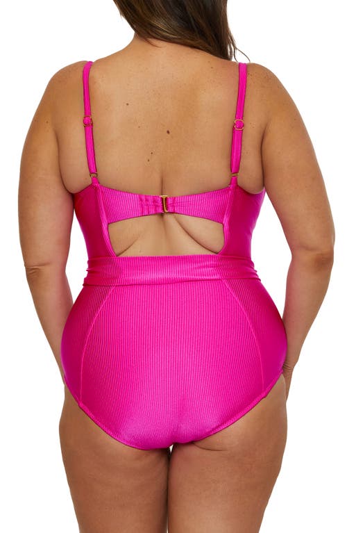 Becca Monte Carlo Belted Rib One-piece Swimsuit In Azalea