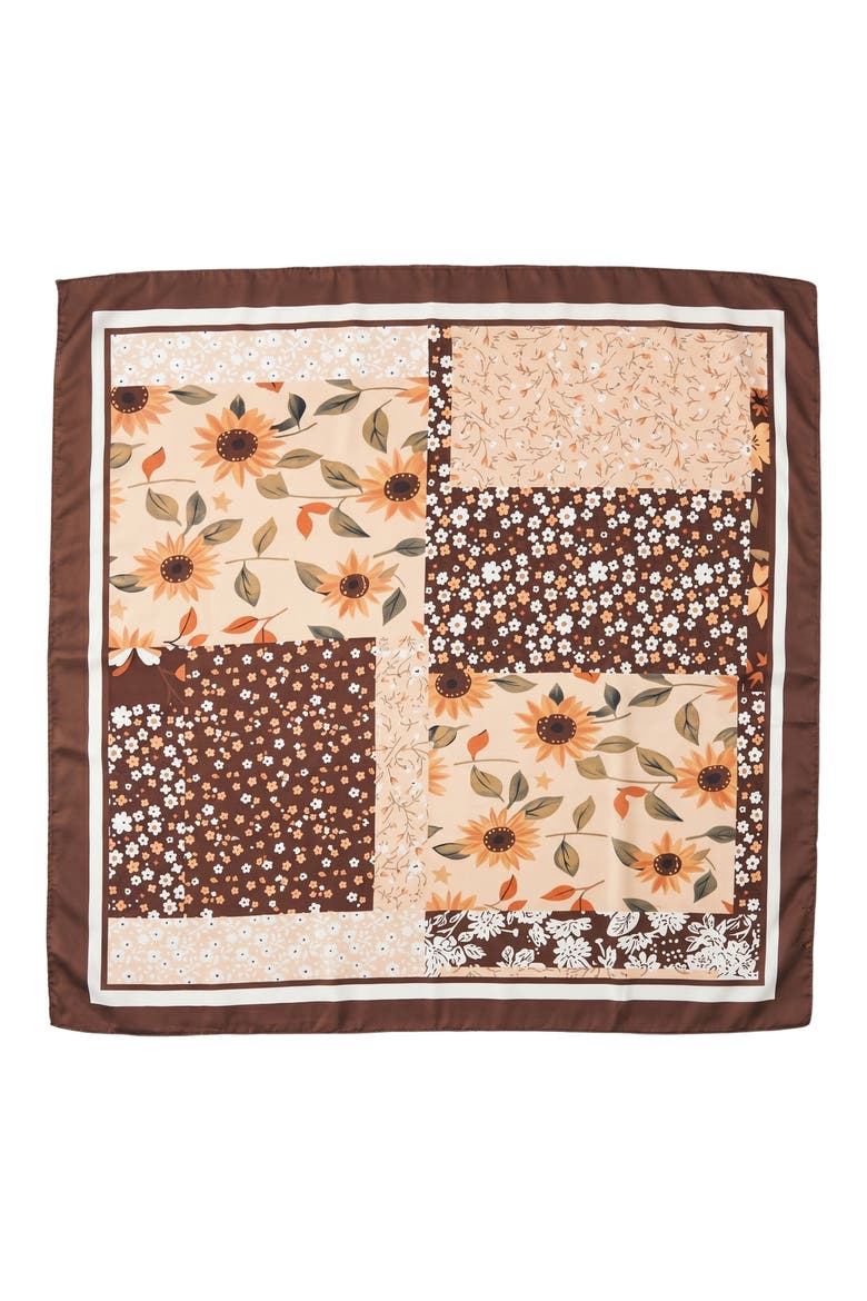 Floral Satin Scarf, Main, color, BROWN