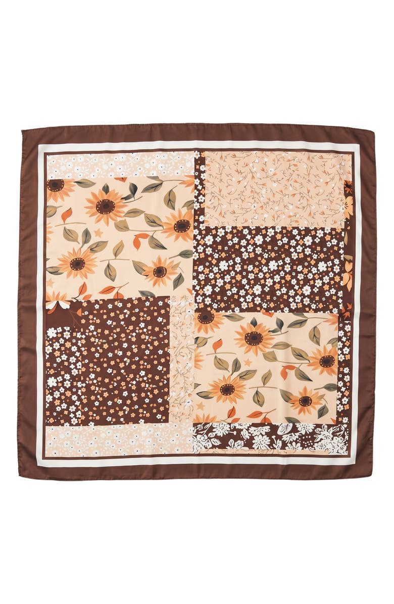 MARCUS ADLER Floral Satin Scarf, Main, color, Brown