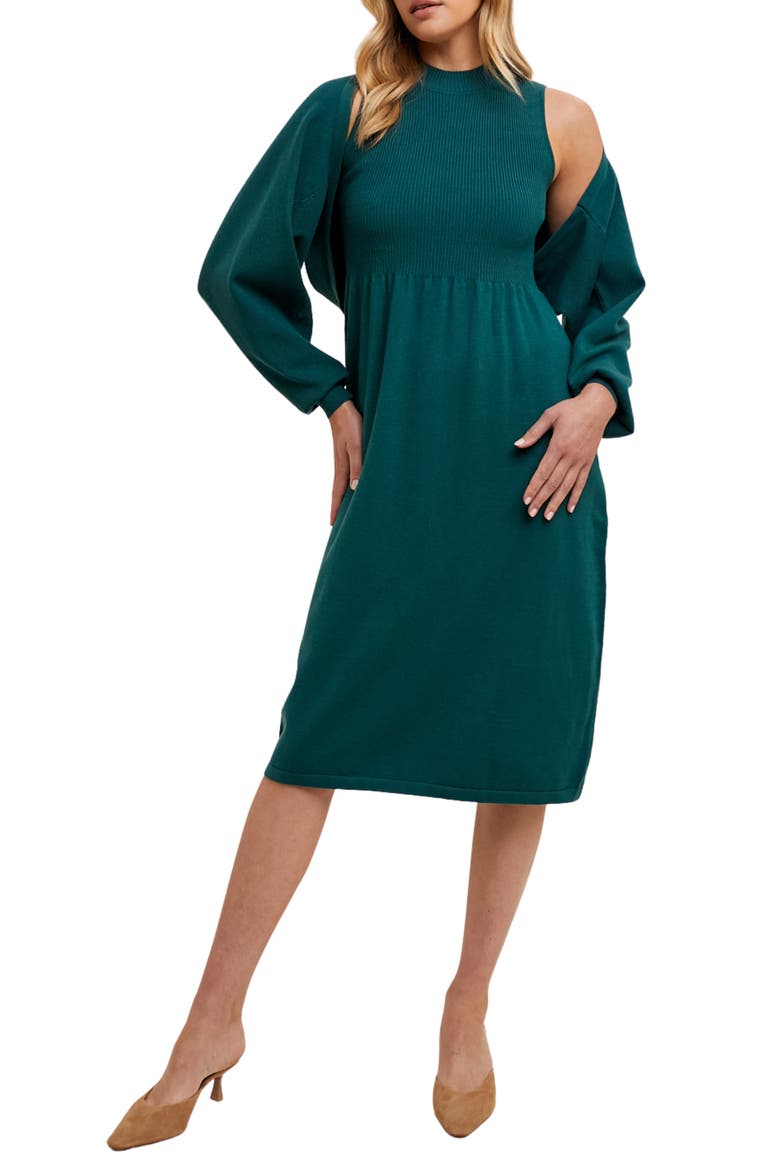 Knit Shrug Cardigan & Dress Set, Main, color, TEAL