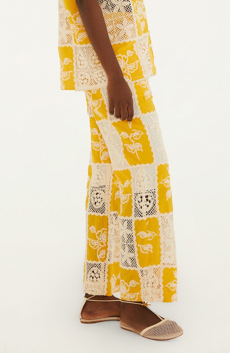 FARM Rio Lace Patchwork Cotton Pants, Alternate, color, Off-White