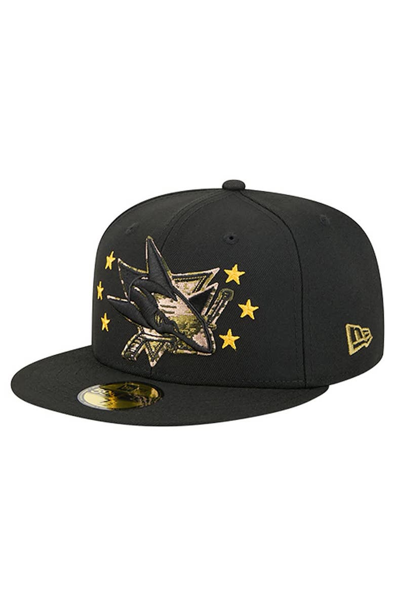 New Era Men's New Era Black San Jose Sharks Military Appreciation Digital Camo Stars 59FIFTY Fitted Hat, Alternate, color, Black