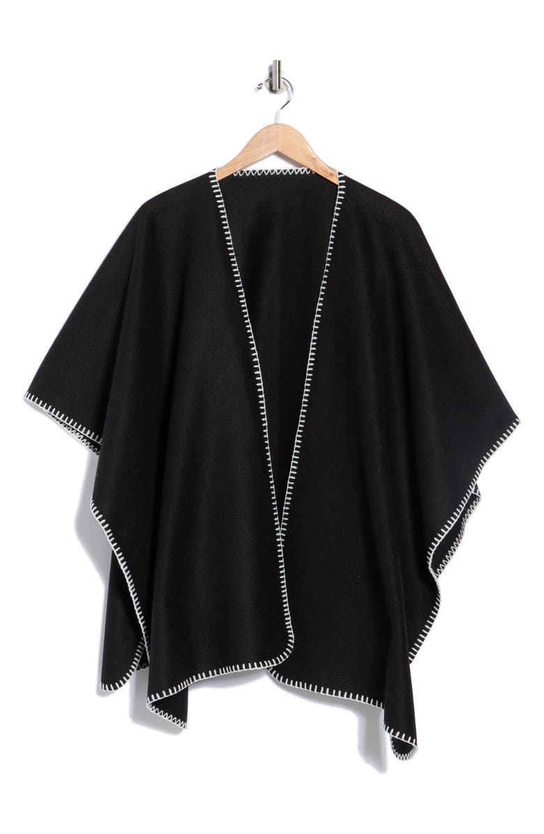 Tasha Blanket Stitch Ruana, Alternate, color, Black