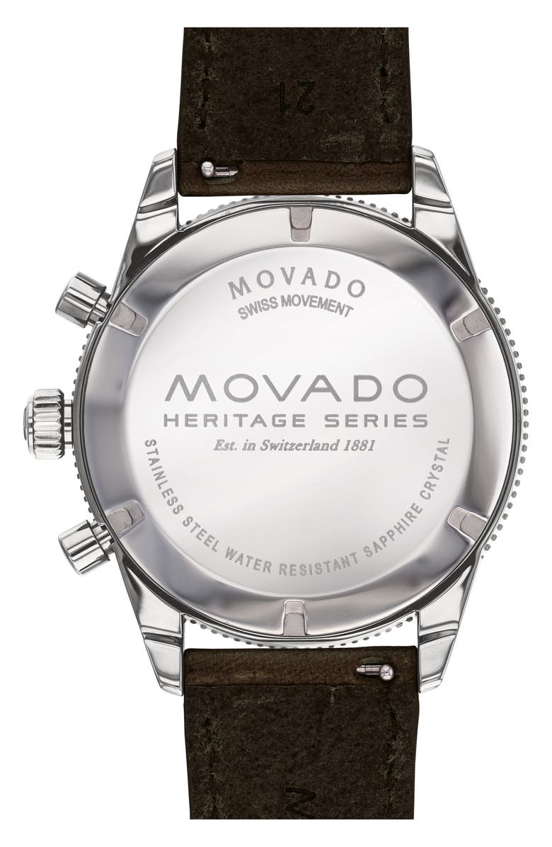 Movado Heritage Chrono Leather Strap Watch, 42mm, Alternate, color, 