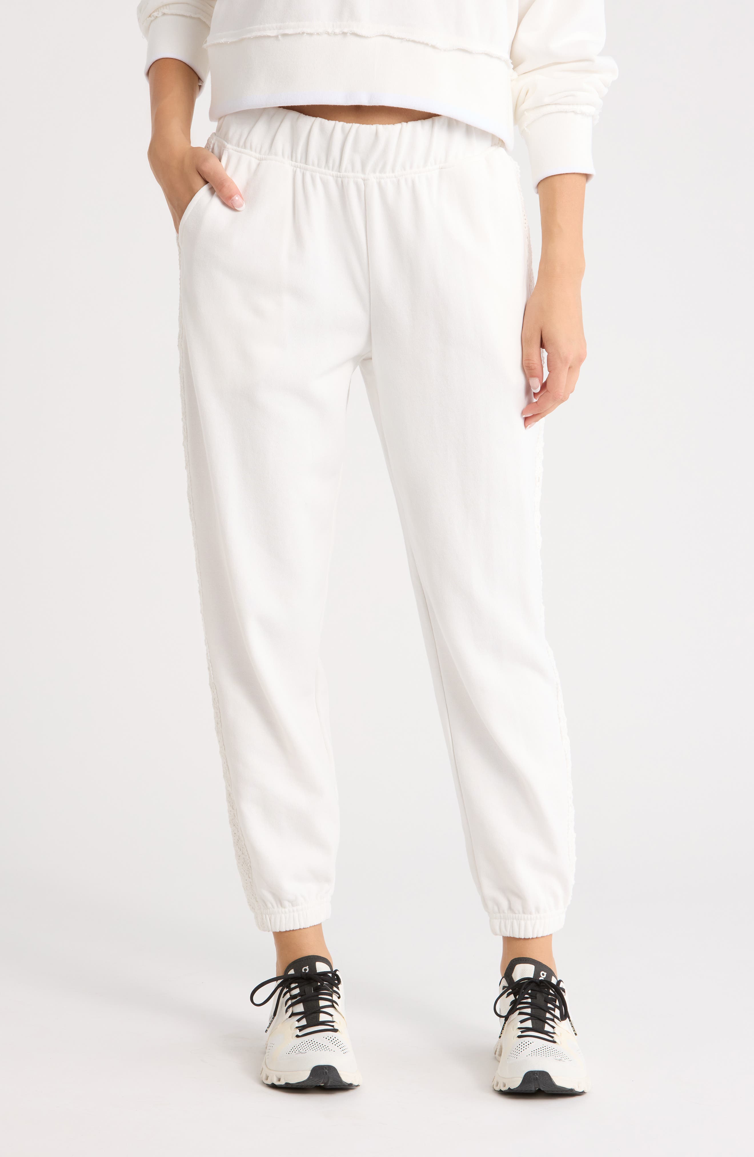 YOGALICIOUS Stone Wash Lace Trim Joggers