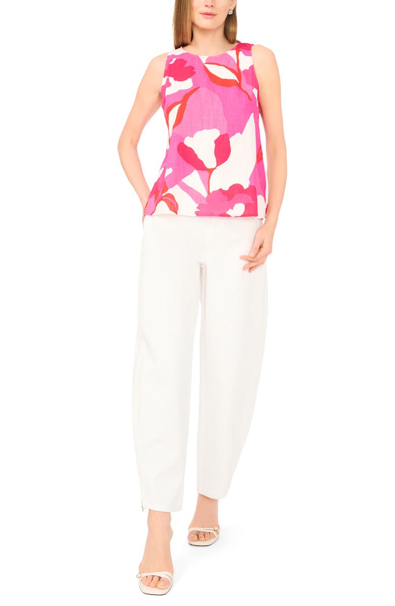 Vince Camuto Floral Print Linen Tank, Alternate, color, New Ivory Poppy Print