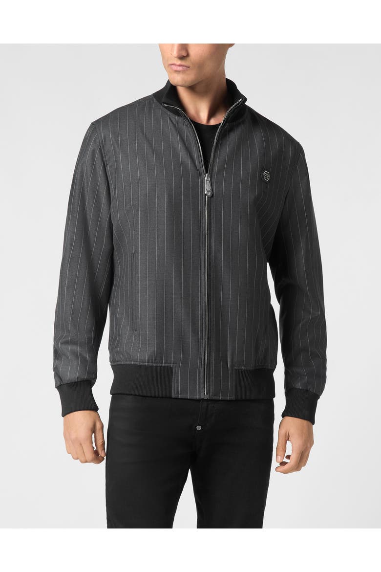 Wool Pinstripe Bomber Ls Men, Main, color, grey