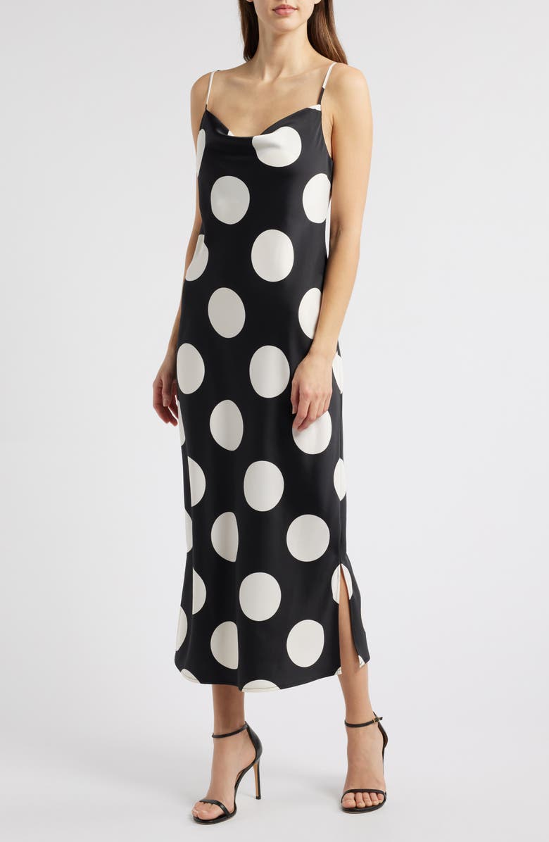 Anne Klein Large Polka Dot Satin Slipdress, Main, color, 