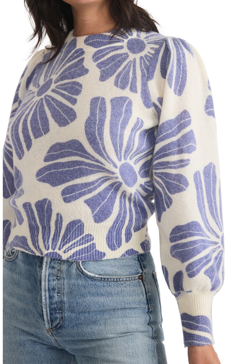 Floral Print Balloon Sleeve Crewneck Sweater, Alternate, color, BLUEFLORAL