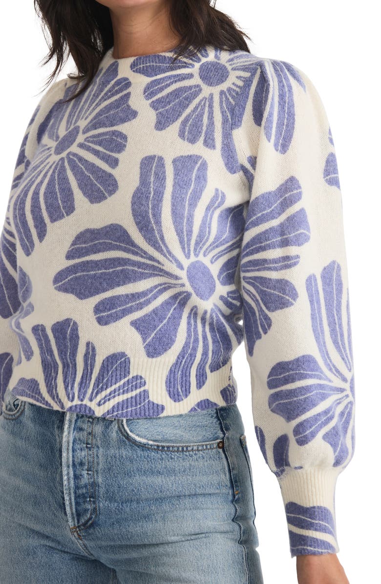 Marine Layer Floral Print Balloon Sleeve Crewneck Sweater, Alternate, color, Bluefloral