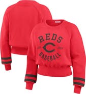 WEAR by Erin Andrews Women's WEAR by Erin Andrews  Red Cincinnati Reds Vintage Washed Cropped Pullover Sweatshirt