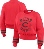 WEAR by Erin Andrews Women's WEAR by Erin Andrews Red Cincinnati Reds Vintage Washed Cropped Pullover Sweatshirt
