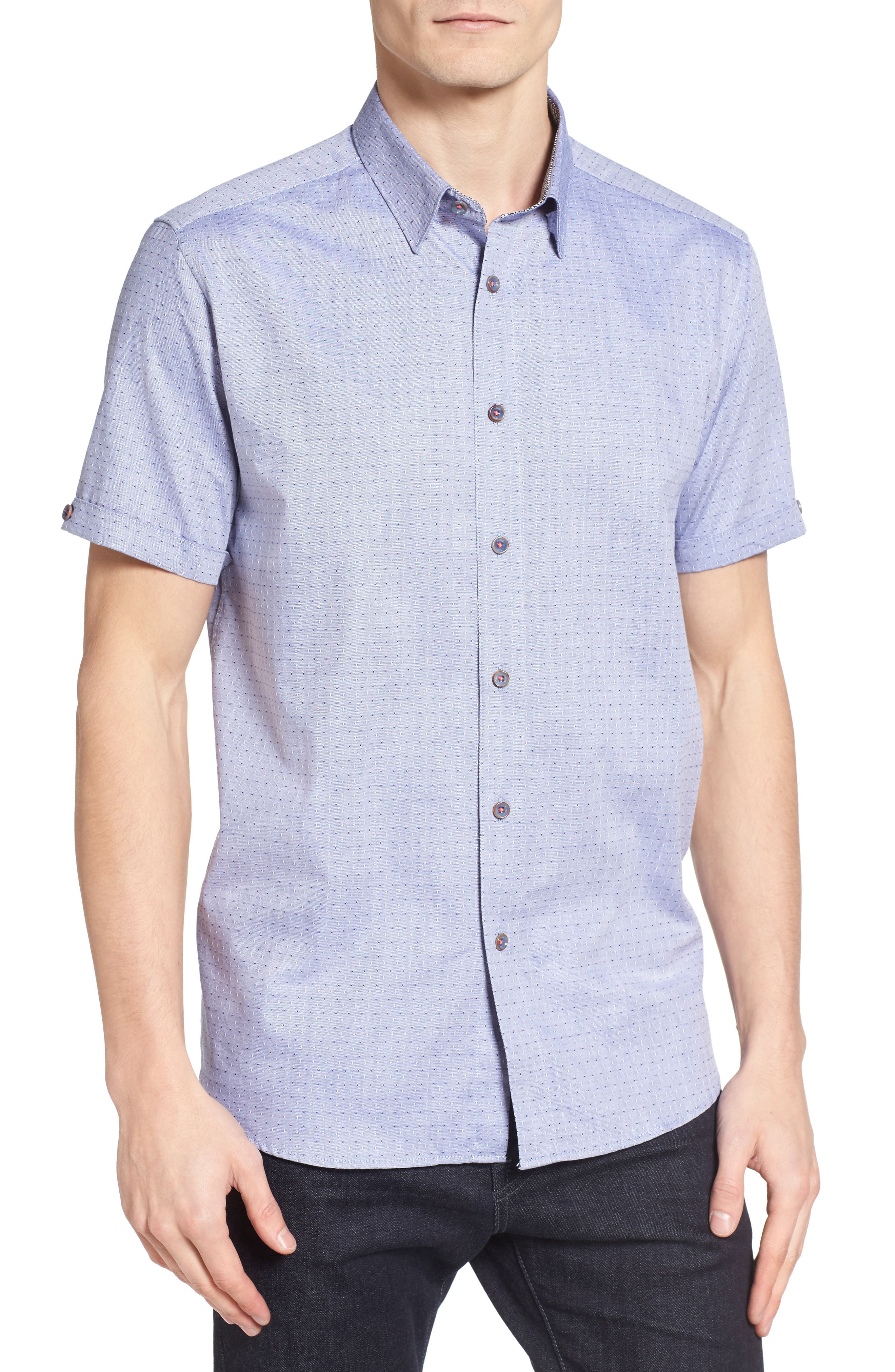 Ted Baker London Sherbz Extra Slim Fit Dobby Dot Sport Shirt in Navy 