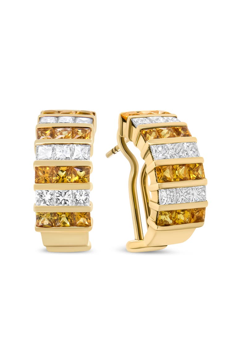 18K Yellow Gold 1 3/4 Cttw Diamond & Yellow Sapphire Huggie Hoop Earrings, Alternate, color, Yellow