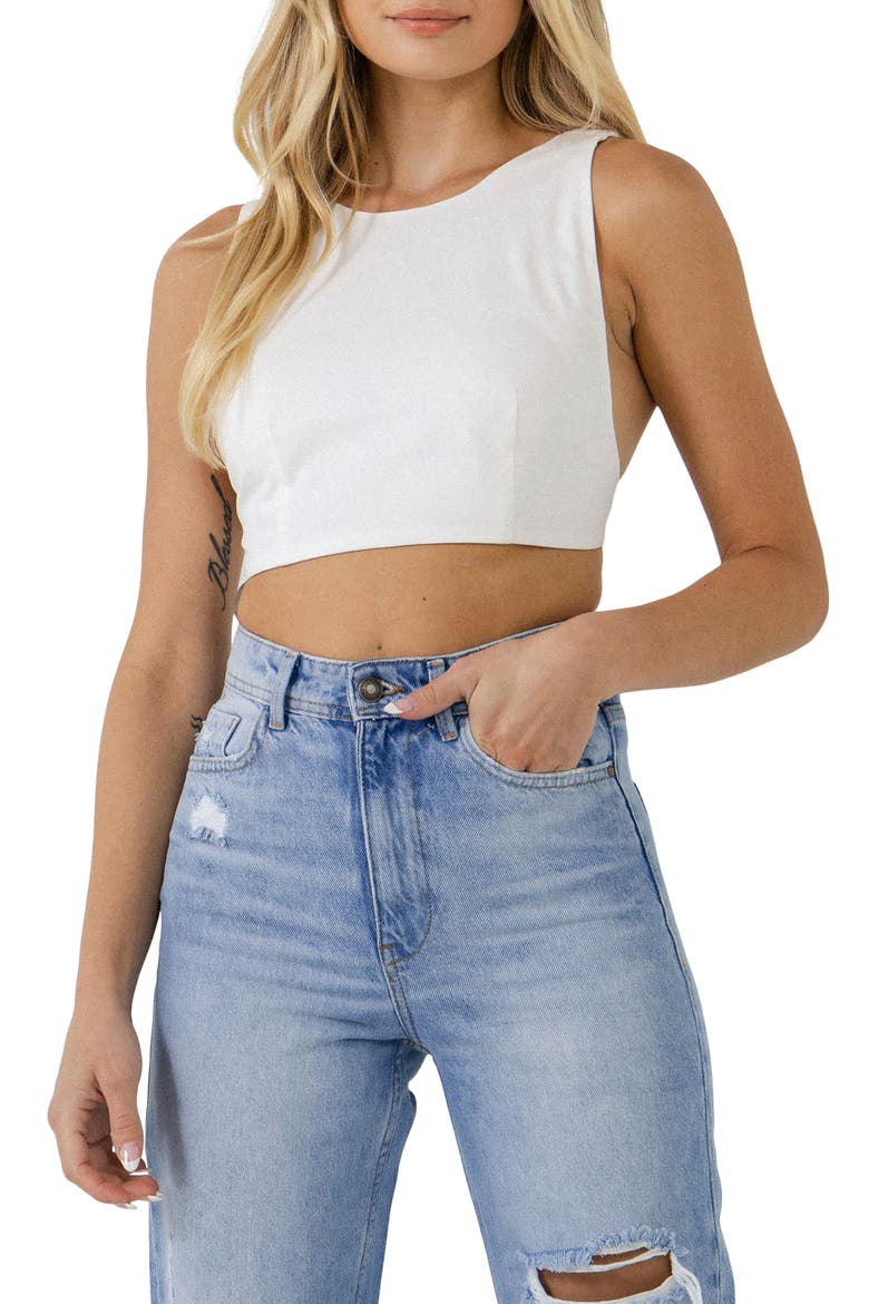 Open Elastic Back Crop Tank, Main, color, IVORY