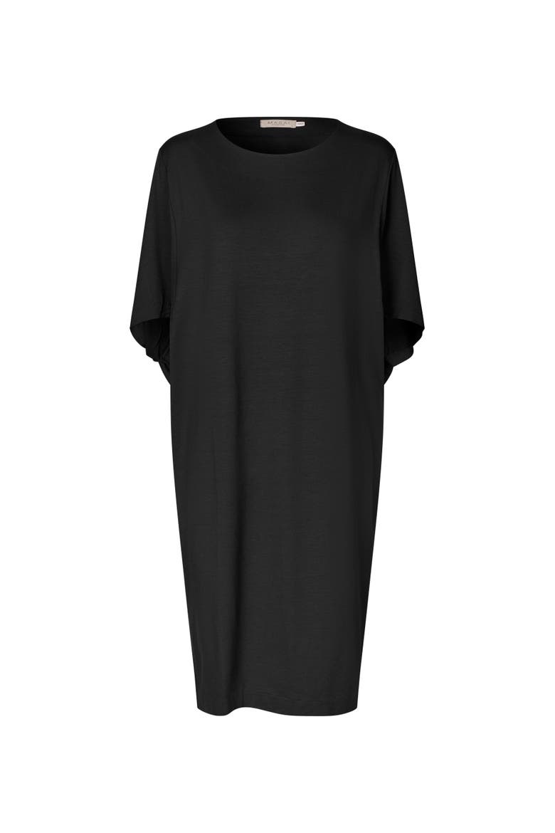 MaNattie Round Neck Draped Jersey Dress, Alternate, color, Black