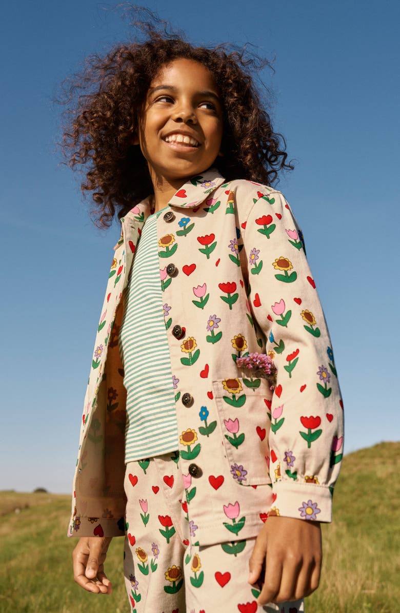 Mini Boden Kids' Floral Denim Jacket, Alternate, color, Ivory Sunflower Garden
