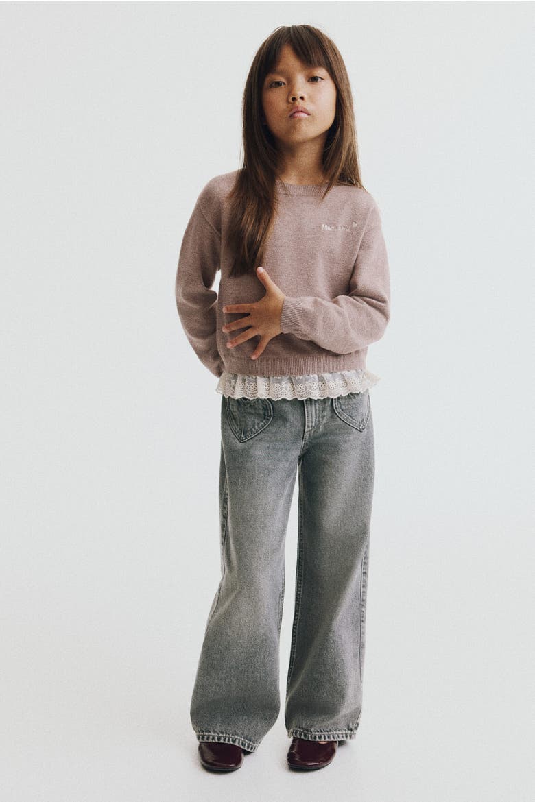 Sweater With Eyelet-Embroidered Trim, Alternate, color, Light beige/Mon Ami