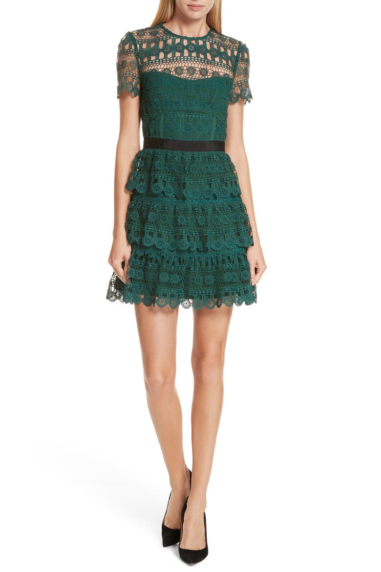 Tiered Guipure Lace Minidress, Main, color, GREEN