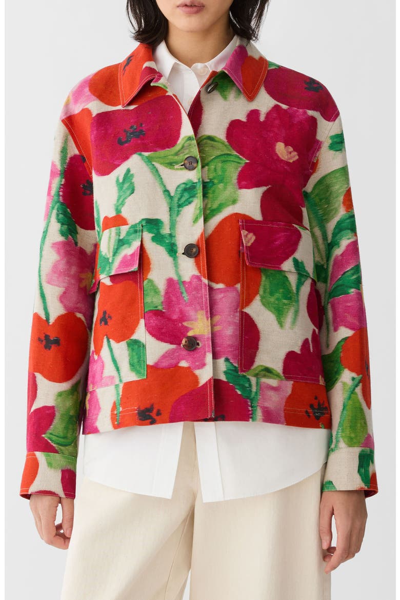 Blossom Print Linen & Cotton Canvas Jacket, Main, color, NATURAL MULTI
