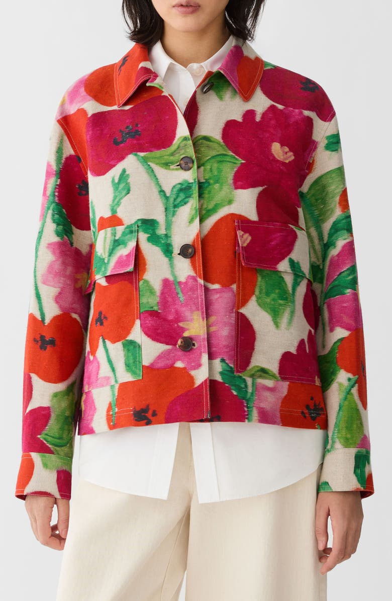 Lafayette 148 New York Blossom Print Linen & Cotton Canvas Jacket, Main, color, Natural Multi
