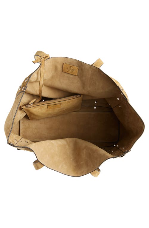 Valentino Garavani Nellcôte Stud Suede Tote Bag In Rdx Havana Beige