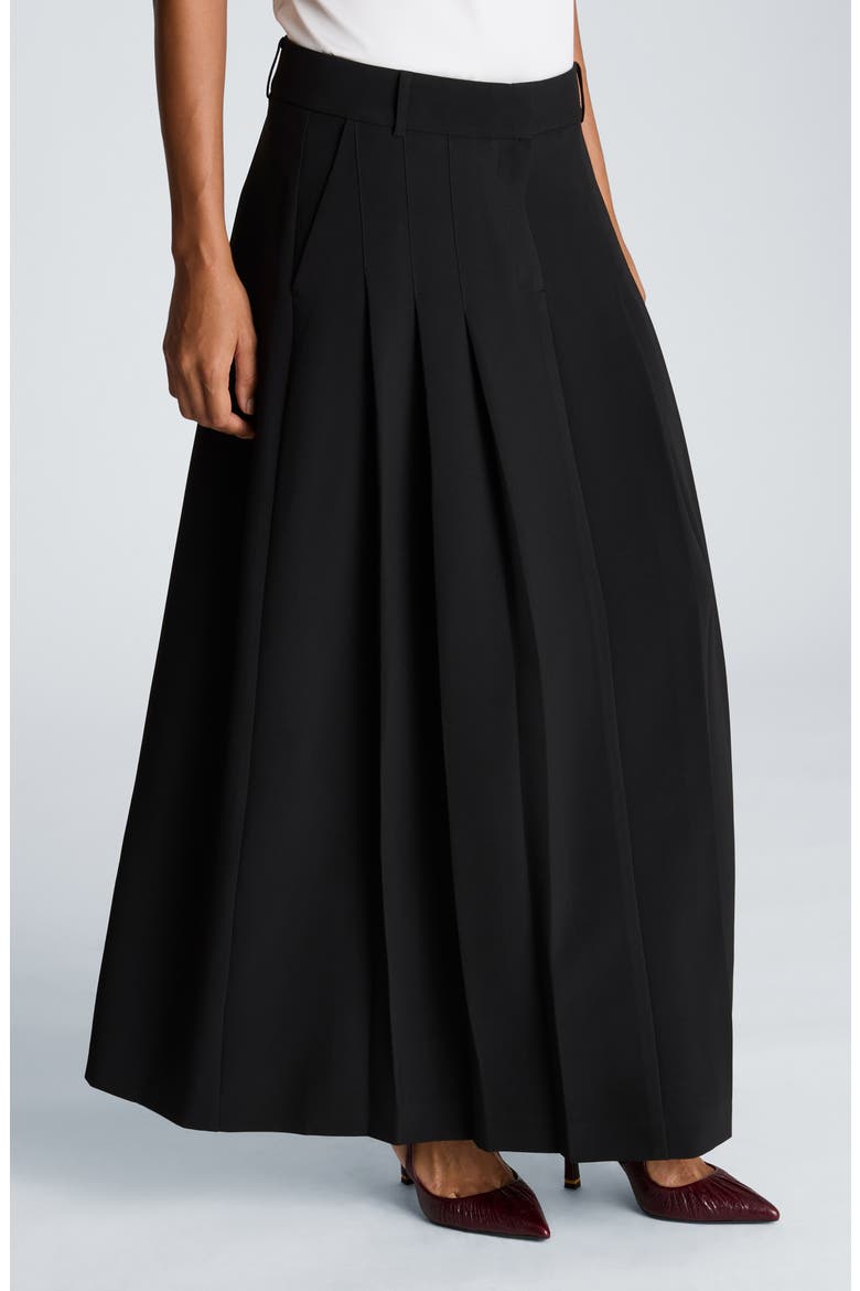 Pleated Satin Maxi Skirt, Alternate, color, BLACK