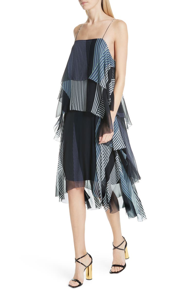 JASON WU GREY Jason Wu Collage Stripe Silk Tiered Dress, Alternate, color,