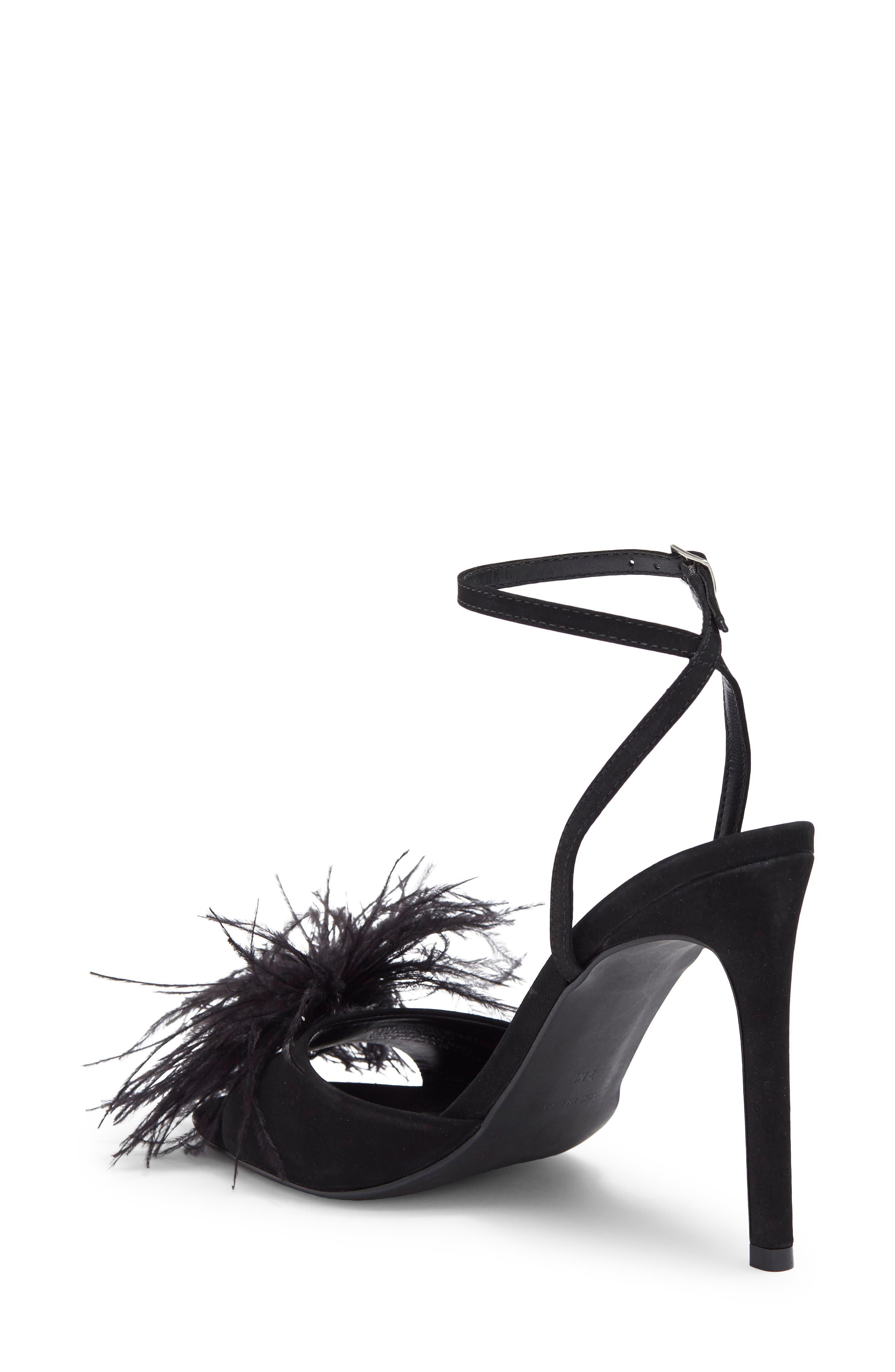 Steve Madden Crush Feather Stiletto Sandal, Alternate, color, 