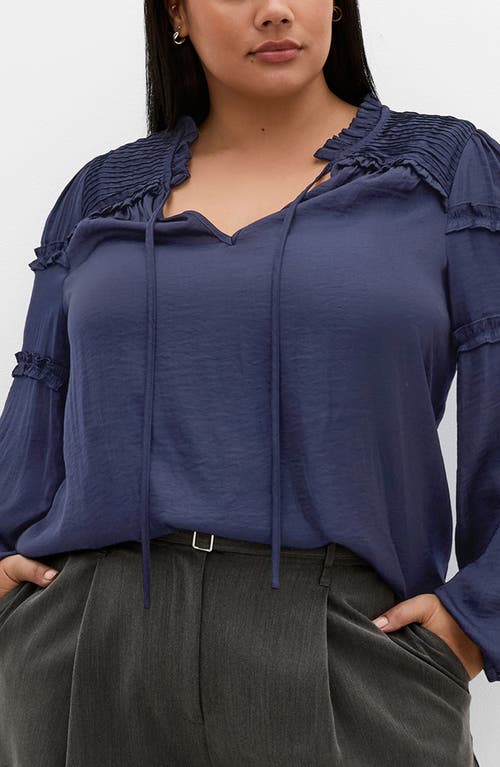 City Chic Ruffle Puff Sleevepeasant Blouse In Blue