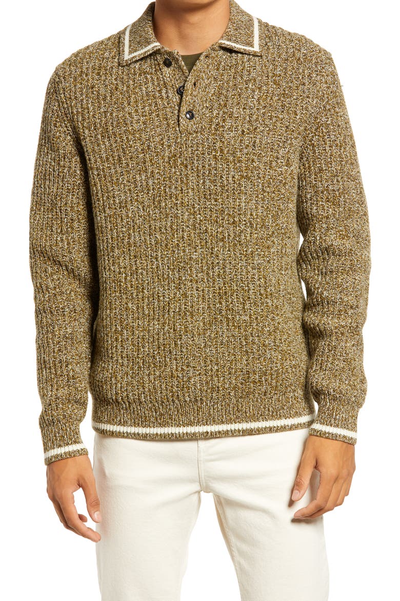 Tames Mouline Polo Sweater, Main, color, KHAKI