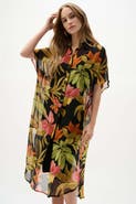 Joseph Ribkoff Chiffon Tropical Print Straight Blouse