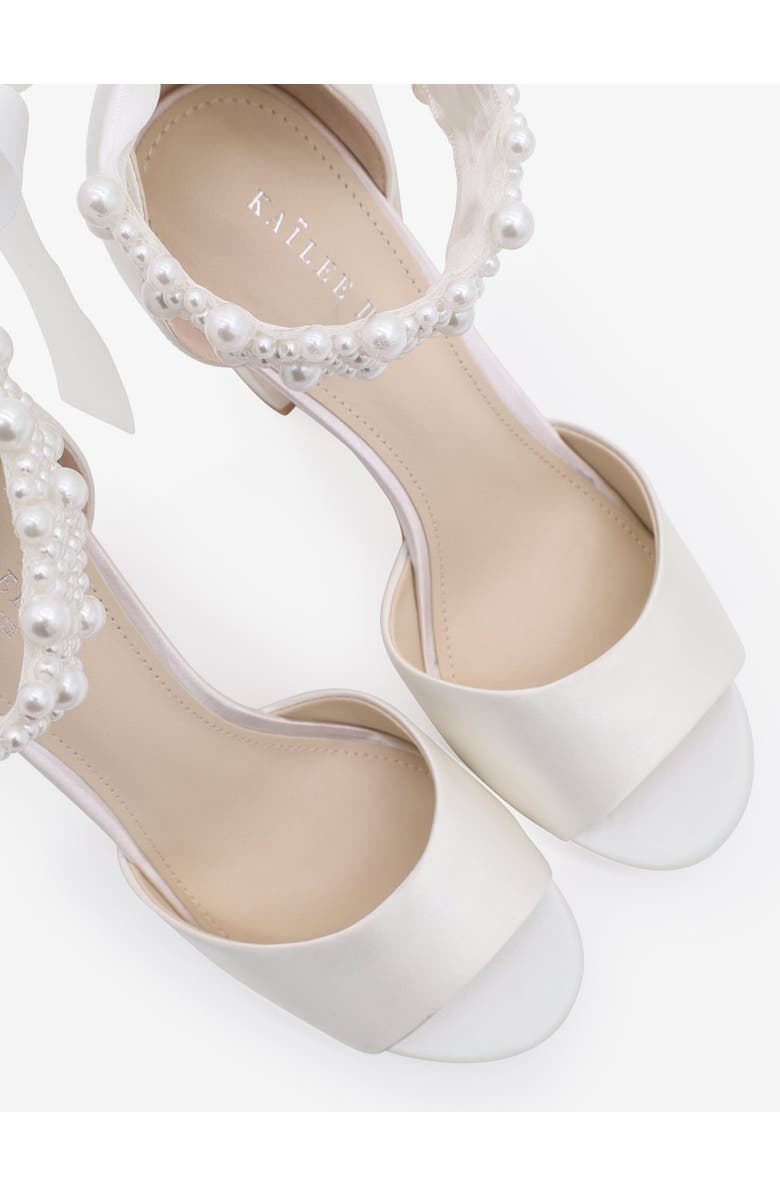 Kailee P Sasha Satin Block Heel Wedding Sandals with Perla Ankle Strap, Alternate, color, White