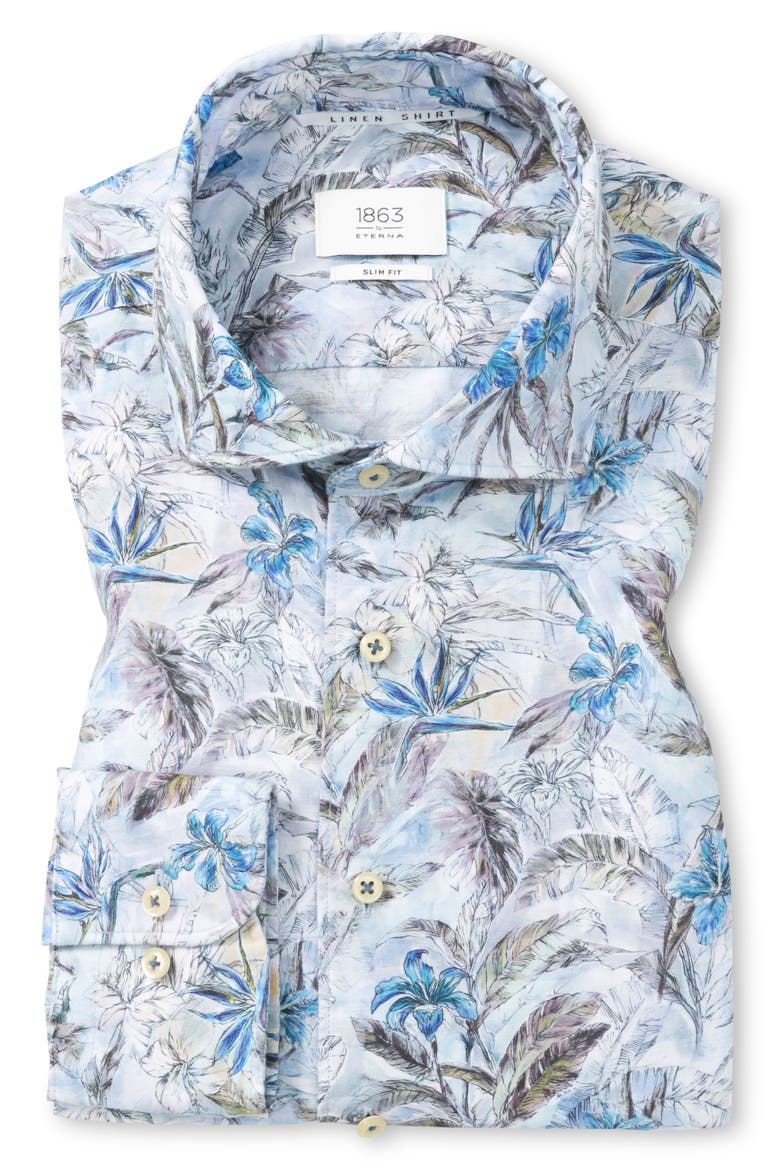 Slim Fit Print Cotton Twill Dress Shirt, Main, color, BLUE